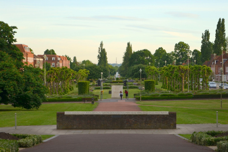 Welwyn Garden City memorial garden viewed from the north in May 2017.