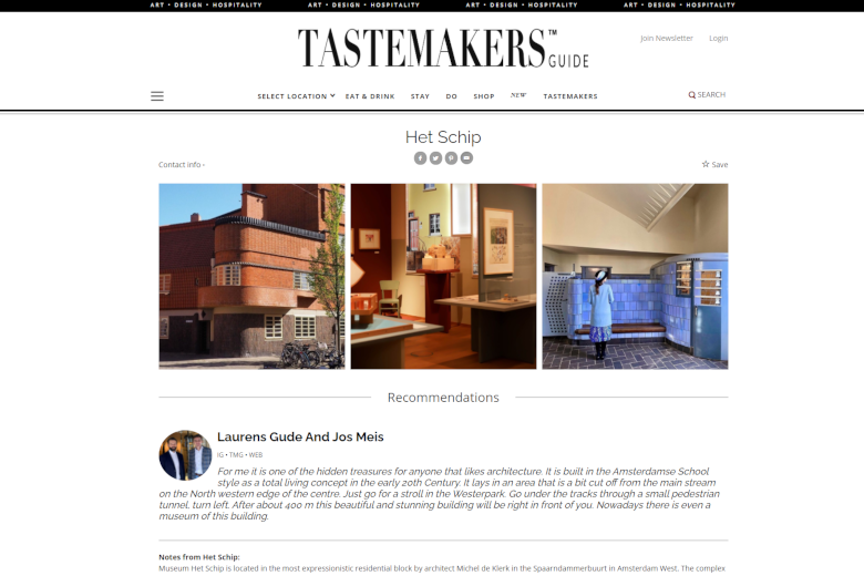 screenshot  website Tastemakers Guide