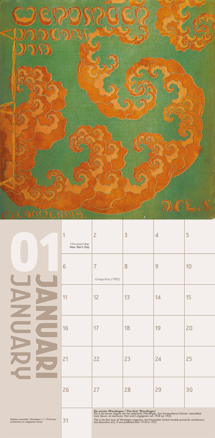 Opengeklapte kalender toont de maand januari